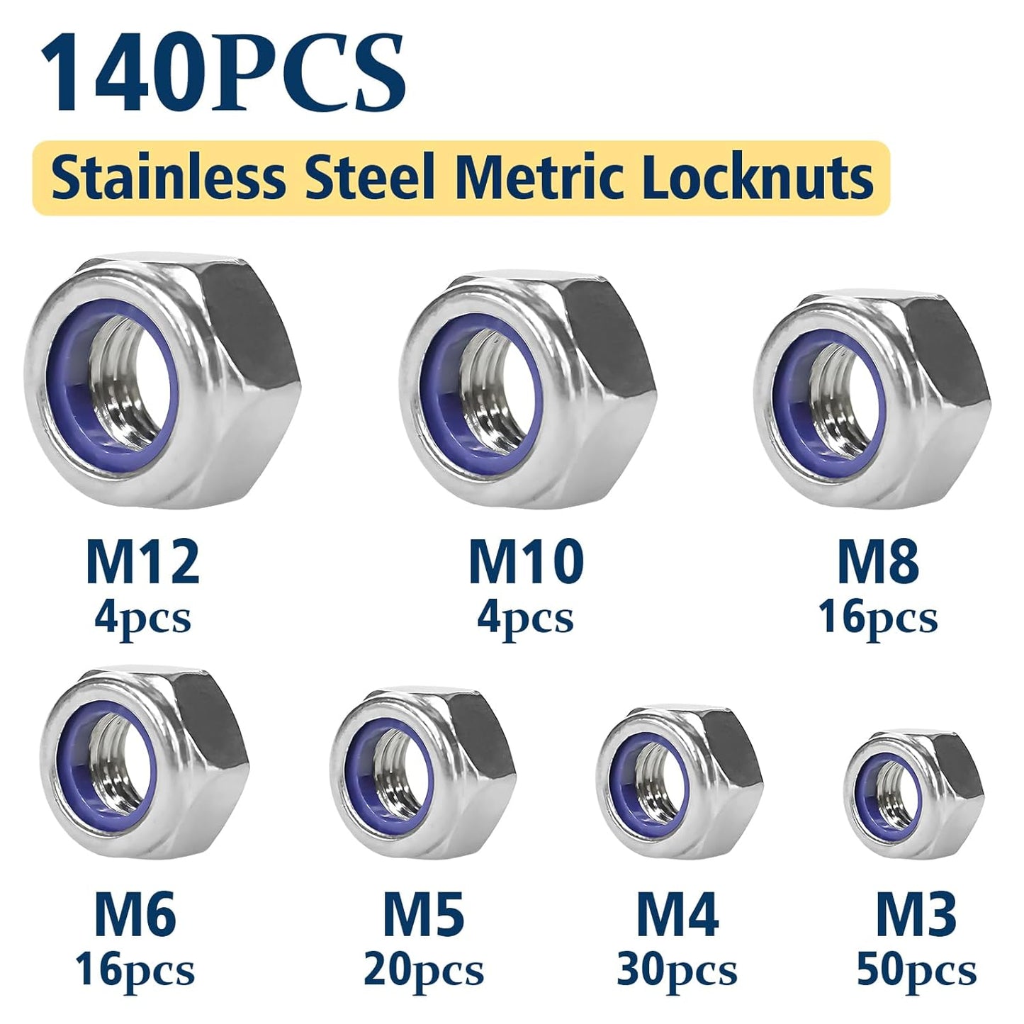 Vifmy 110 Pack 1/4"-20 Inch Lock Nuts,304 (A2-70) Stainless Steel Nylon Insert Locknuts,Standard Inch Thread Nylock Nuts for Bolts