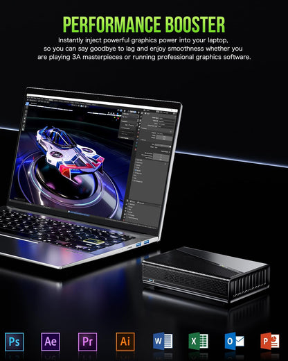 GMKtec AD-GP1 External GPU Docking Station, eGPU Enclosure with AMD Radeon 7600M XT GPU Graphics Card, HDMI2.1, DisplayPort2.0, Oculink, USB4, eGPU Dock for Mini PC Laptop Notebook Game Console