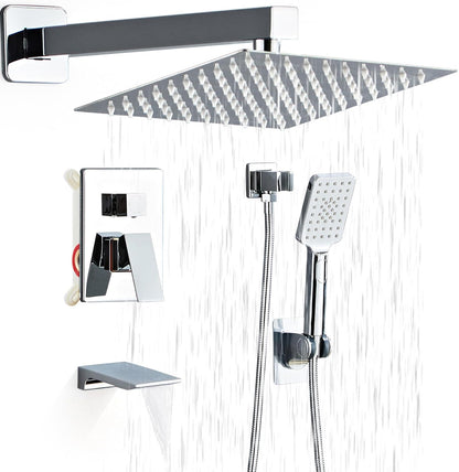 LCEVCGK Shower Faucet Set Complete Matte Black Shower System with 8 inch Square Rainfall Shower Head 3-Function Handheld Shower Waterfall Bathtub Spout Rain Shower Combo Set Bathroom Wall Mounted