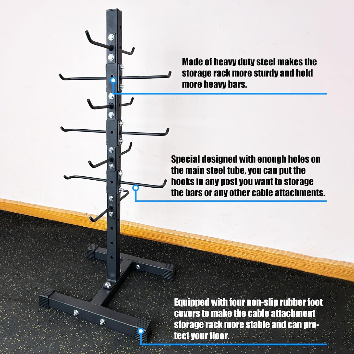 BLUSLM Cable Attachment Rack for Lat Pull Down Bar, Heavy Duty Steel Lat Bar Organizer, Gym Storage Rack for LAT Pulldown Attachments