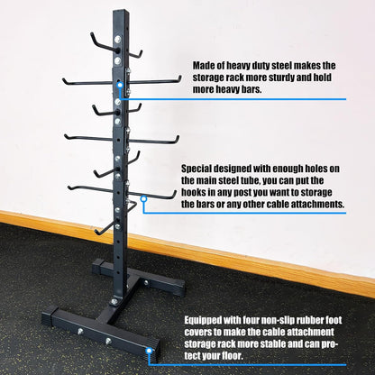 BLUSLM Cable Attachment Rack for Lat Pull Down Bar, Heavy Duty Steel Lat Bar Organizer, Gym Storage Rack for LAT Pulldown Attachments
