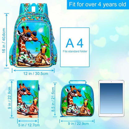 3pcs Backpack for Boys and Girls, 16” Kids Kindergarten Bookbag with Lunch Box, Cute Elementary Backpacks for Boy Girl
