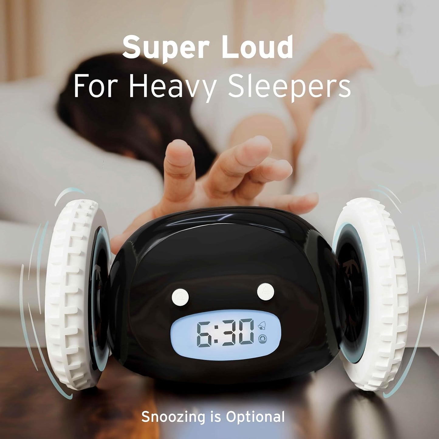 CLOCKY Extra Super Loud Alarm Clock for Heavy Sleepers Adults Kids Teens Bedroom, Move Jump Roll Run Away Easy to Set Smart Digital Alarm Clock Funny Gag Gift (Chrome)