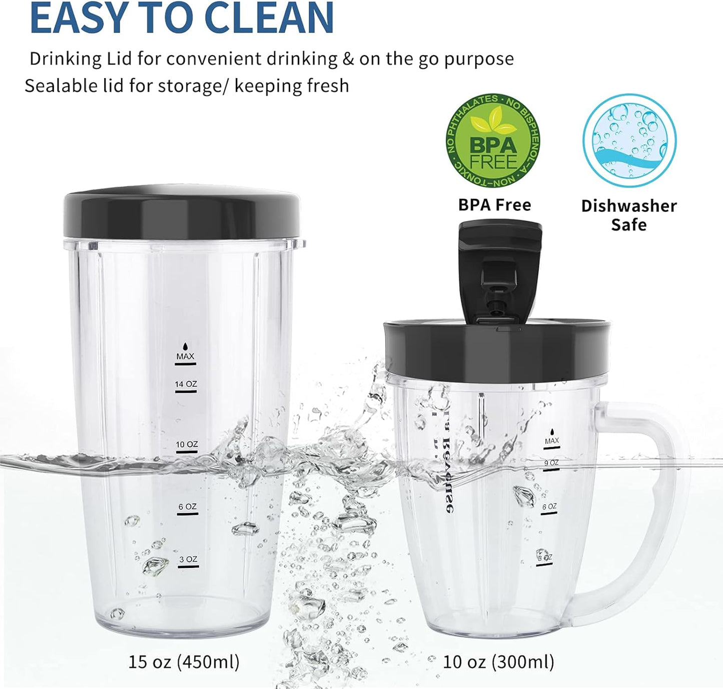 La Reveuse Personal Size Blender 250 Watts Power for Shakes Smoothies Seasonings Sauces with 1 Piece 15 oz Cup,1 Piece 10 oz Mug,BPA Free (Black)