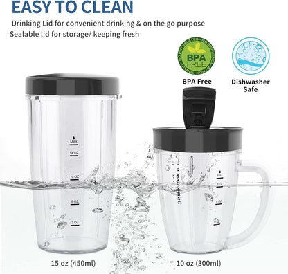 La Reveuse Personal Size Blender 250 Watts Power for Shakes Smoothies Seasonings Sauces with 1 Piece 15 oz Cup,1 Piece 10 oz Mug,BPA Free (Black)