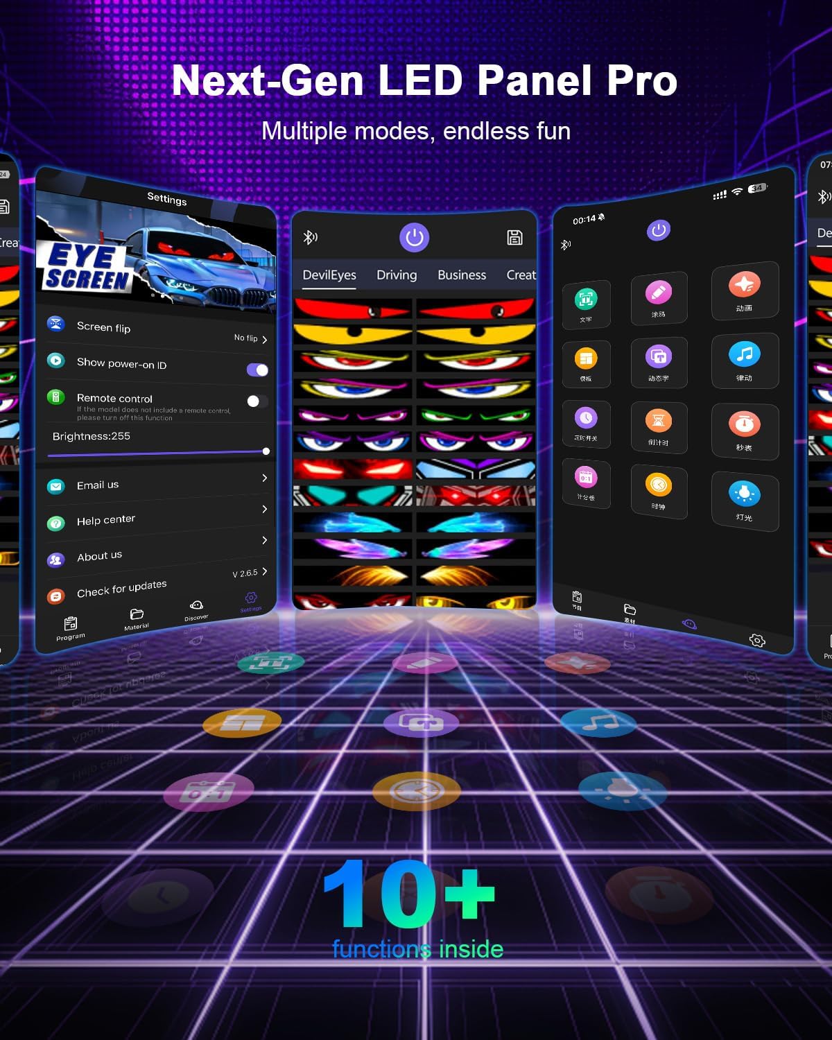 XAXVSTS Multifunctional Bright 2PCS Eyes Car Motorcycle/Golf Cart Windshield - 15in x 4in [ 2025 Tech Two Screen Synchronization Chips ] Flexible Programmable LED Eyes for Car