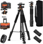 K&F Concept Tripod, 75" Camera Tripod with Remote and 2-in-1 Phone Holder,Travel Phone Tripod with 360° Rotation Metal Ball Head Load Capacity 17.6lbs,Lightweight Outdoor Tripods for DSLR Camera
