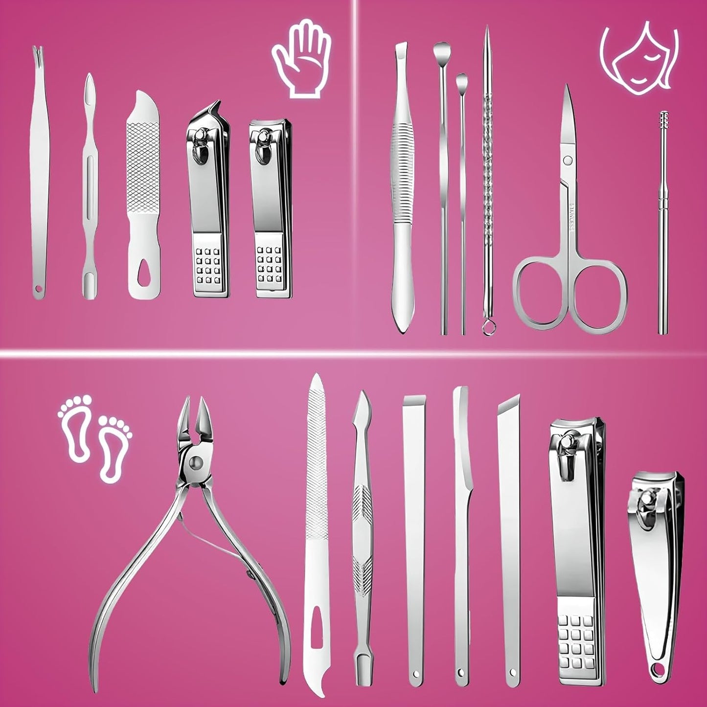Manicure Set - 19 in 1 Professional Nail Clippers Pedicure Kit, Manicure Tool Kit, Stainless Steel Facial Grooming Set Kit, Gift Idea for Women, Men, Girls, Teens, Beige