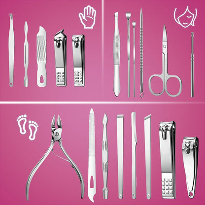 Manicure Set - 19 in 1 Professional Nail Clippers Pedicure Kit, Manicure Tool Kit, Stainless Steel Facial Grooming Set Kit, Gift Idea for Women, Men, Girls, Teens, Beige