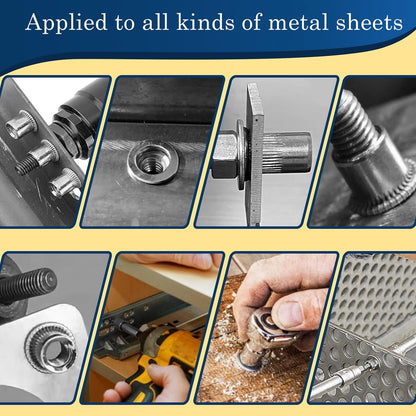Vifmy Metric & SAE Rivet Nut Assortment Kit(420 Pcs),m3 m4 m5 m6 m8 m10 m12#6-32#8-32#10-24 1/4"-20 5/16"-18 3/8"-16 UNC Flat Head Rivnut Set,Zinc Plated Finish Carbon Steel Nutsert