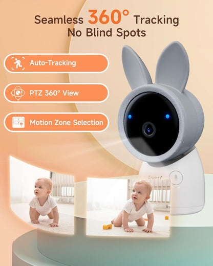 Arenti Baby Monitor 2 Cameras, 2K Smart Baby Camera 2PC with 5-Inch Upgraded Wireless Display 1PC, Super Night Vision, Lullabies, Cry & Motion Detection, Temp & Humidity Sensor, Two Way Audio, ‎Wifi 6