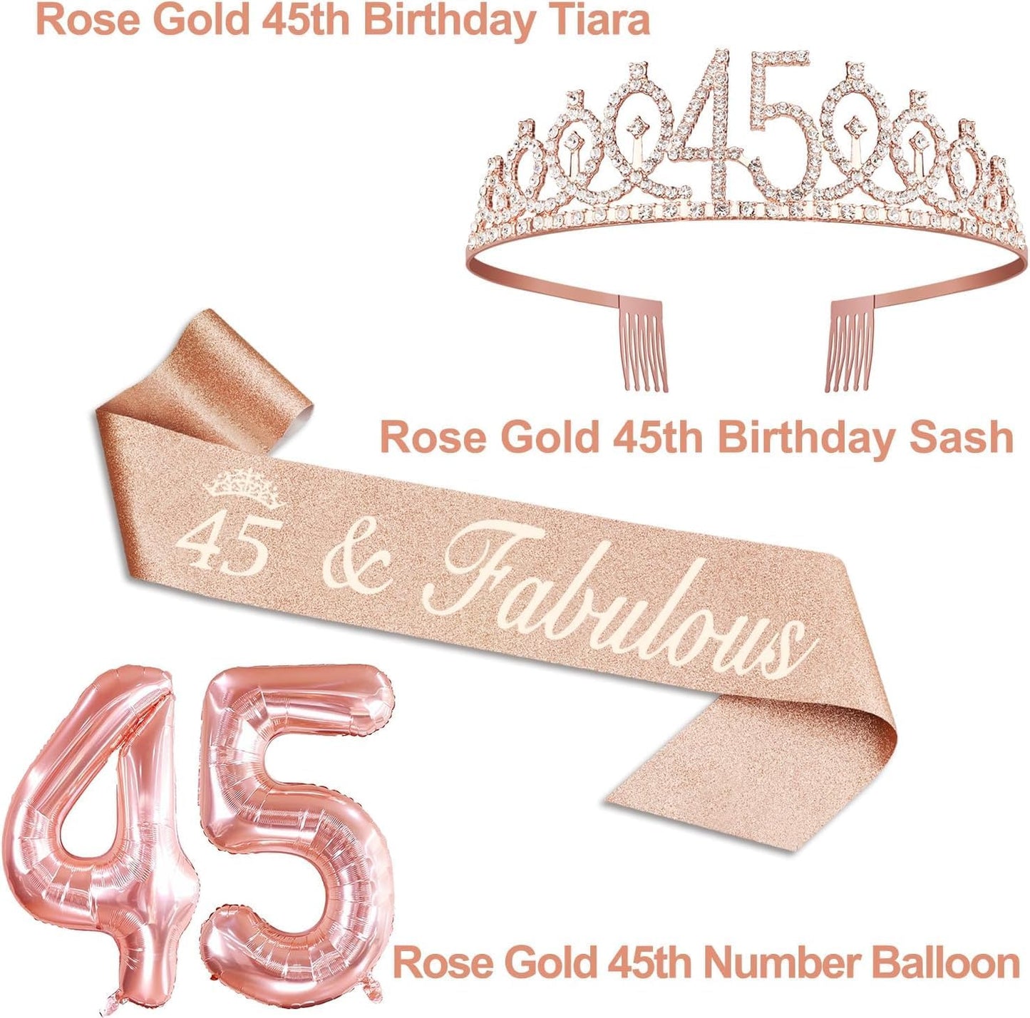 65th Birthday Decorations for Women, Including 65th Birthday Sash and Crown, Cake Topper and Candles, Number Balloons Rose Gold, 65 Year Old Gifts for Women