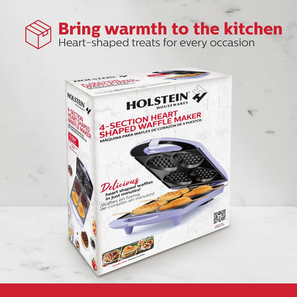 Holstein Housewares - Non-Stick Heart Waffle Maker, Lavender - Makes 4 Heart-Shaped Waffles in Minutes