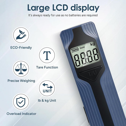 travel inspira Luggage Scale Battery-Free, Travel Essentials, Portable Handheld Digital Suitcase Weight Scale for for Travel Accessories, 110lbs/50kg (Dark Blue)