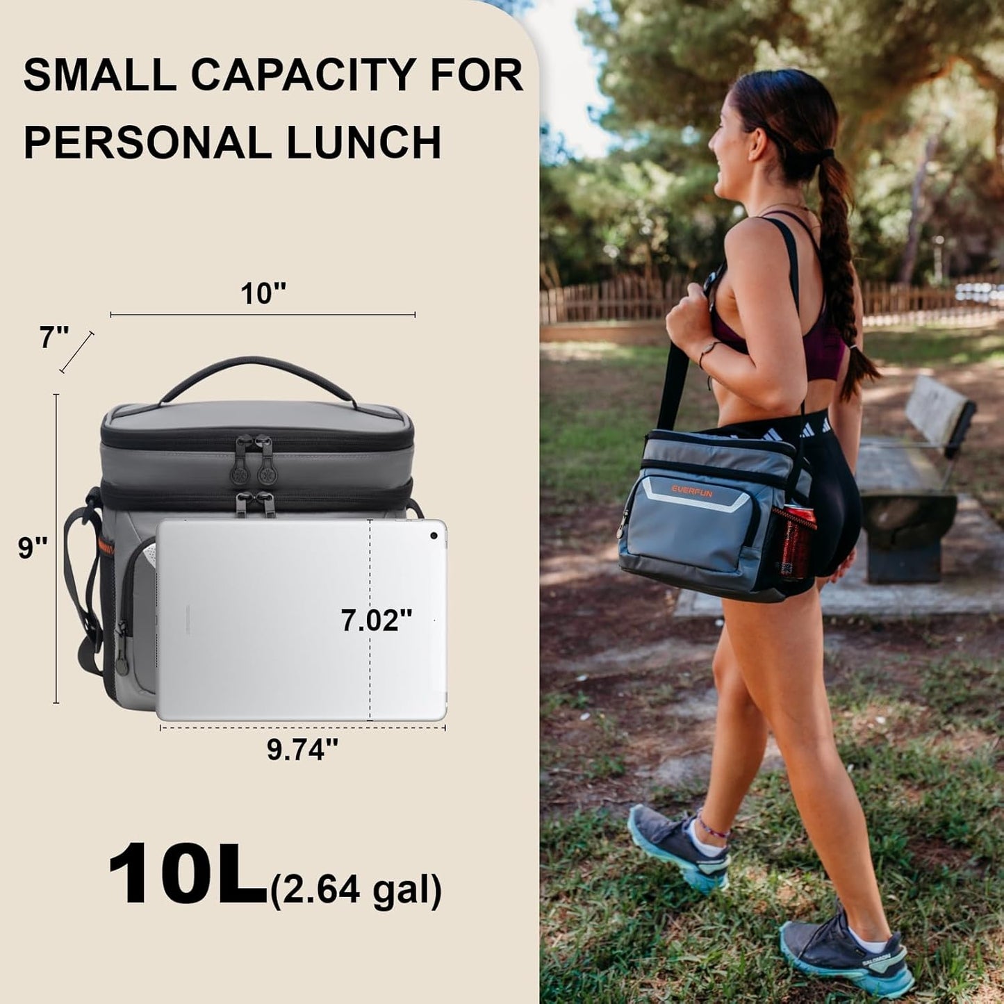 EVERFUN Cooler Bag Insulated Beach Cooler Lunch Bag Box for Men Women Dual Compartments Collapsible Waterproof Leak-Proof for Travel Work Picnic
