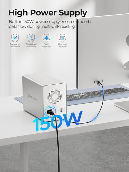ORICO Daisy-Chain 5 Bay Hard Drive Enclosure USB 3.2 Gen 2 Aluminum Das Enclosure Support 22TB and Expansion Max Up to 330TB for 3.5-inchs HDD -9958C3