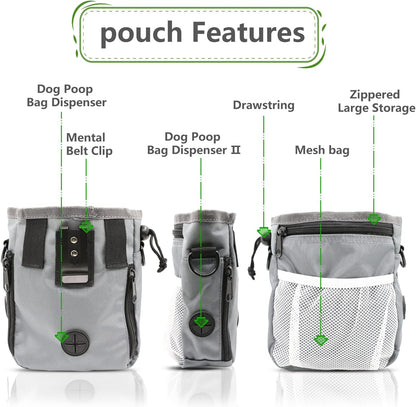 MGKSHADOW Dog Treat Pouch 1pc, Pet Training Clicker 2 pcs, Pet Treat Pouch, Built-in Poop Bag Dispenser (Black)