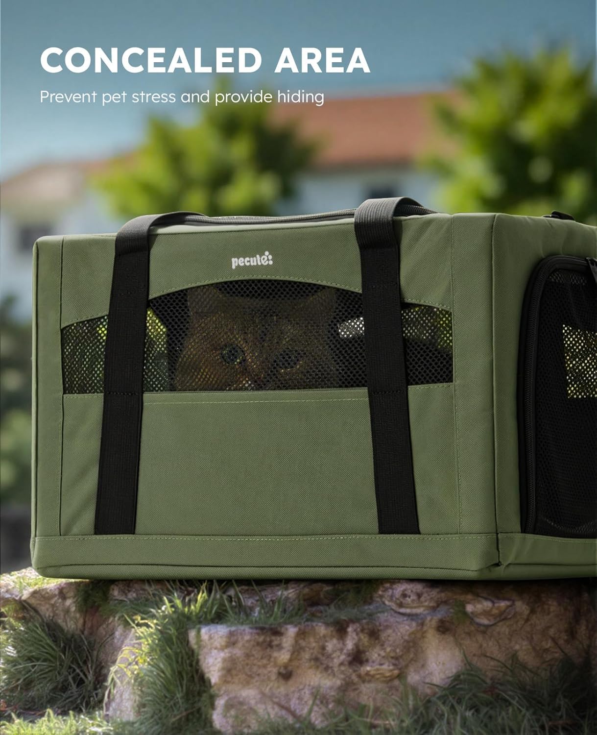 Pecute Cat Carrier Dog Carrier with Stable Structure, Breathable Mesh Fabric Pet Carrier for for Small Cats Dogs Puppies up to 5KG,Soft-Sided Dog Carrier Suitable for Both Long and Short Trips,Gray