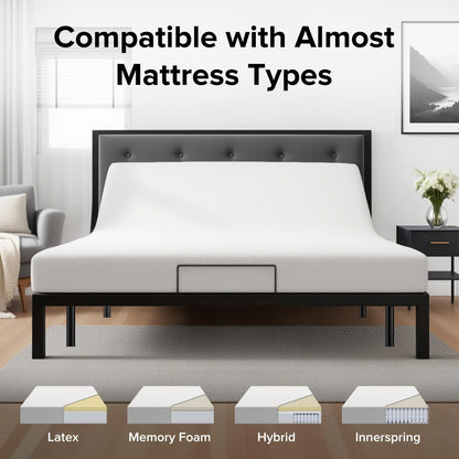 Adjustable Bed Frame with Massage and Zero Gravity Positions, Queen Size Sturdy Steel Electric Bed Base with Remote Control, USB Ports and 4 Height Adjustable Legs for Reading Watching TV
