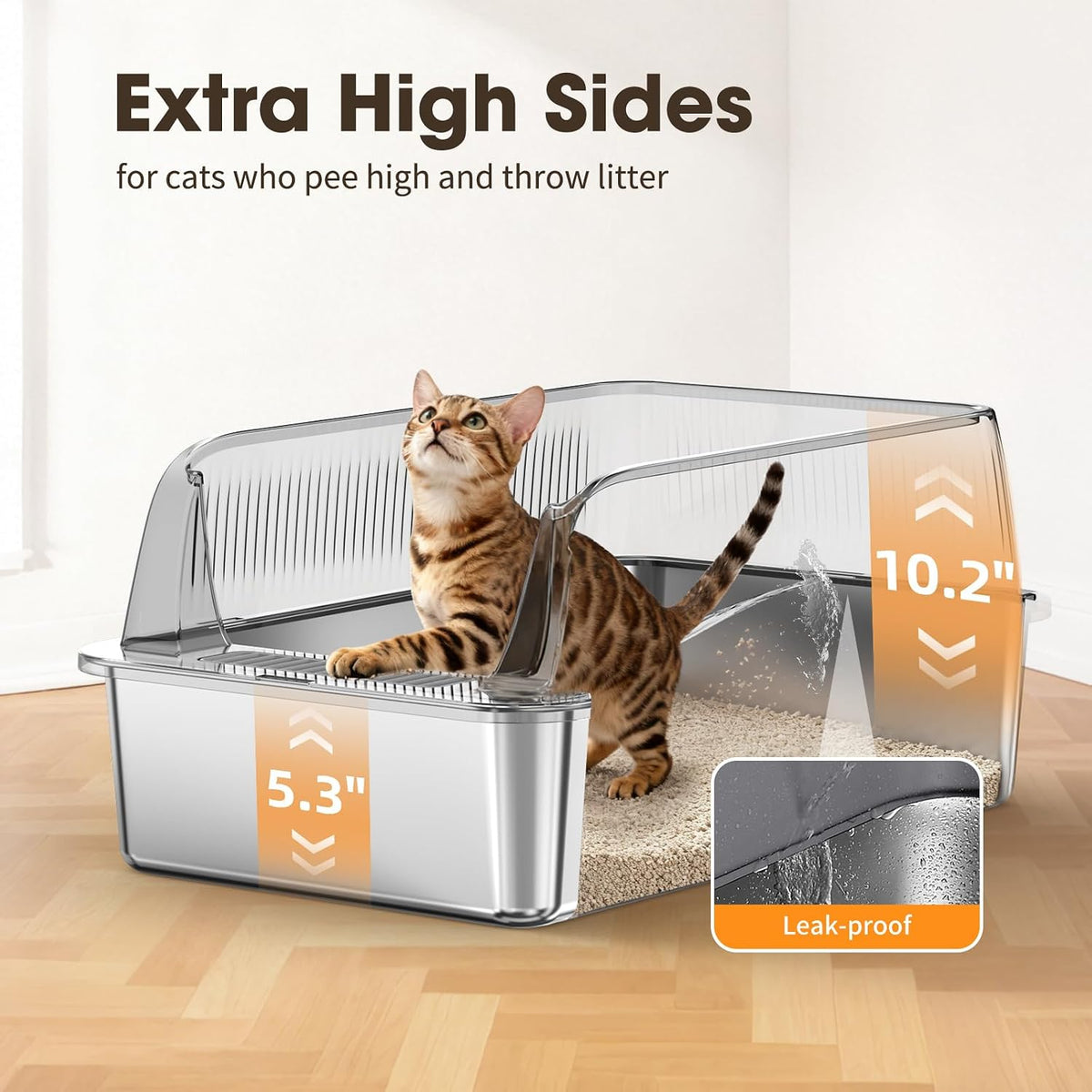 XL Stainless Steel Cat Litter Box | Extra Large Metal Litter Tray with High Sides