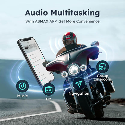 ASMAX S1 Mesh Motorcycle Bluetooth Headset – Smart Voice Control Helmet Intercom for 8 Riders, Bluetooth 5.4, Noise Cancellation, FM Radio, IPX7 Waterproof, Music Sharing & FOTA Update