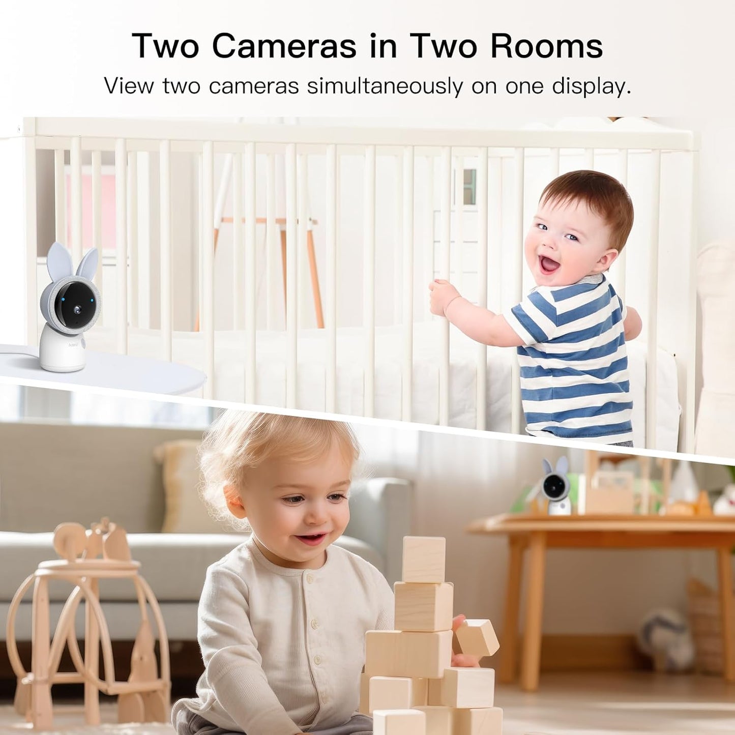 Arenti Baby Monitor 2 Cameras, 2K Smart Baby Camera 2PC with 5-Inch Upgraded Wireless Display 1PC, Super Night Vision, Lullabies, Cry & Motion Detection, Temp & Humidity Sensor, Two Way Audio, ‎Wifi 6