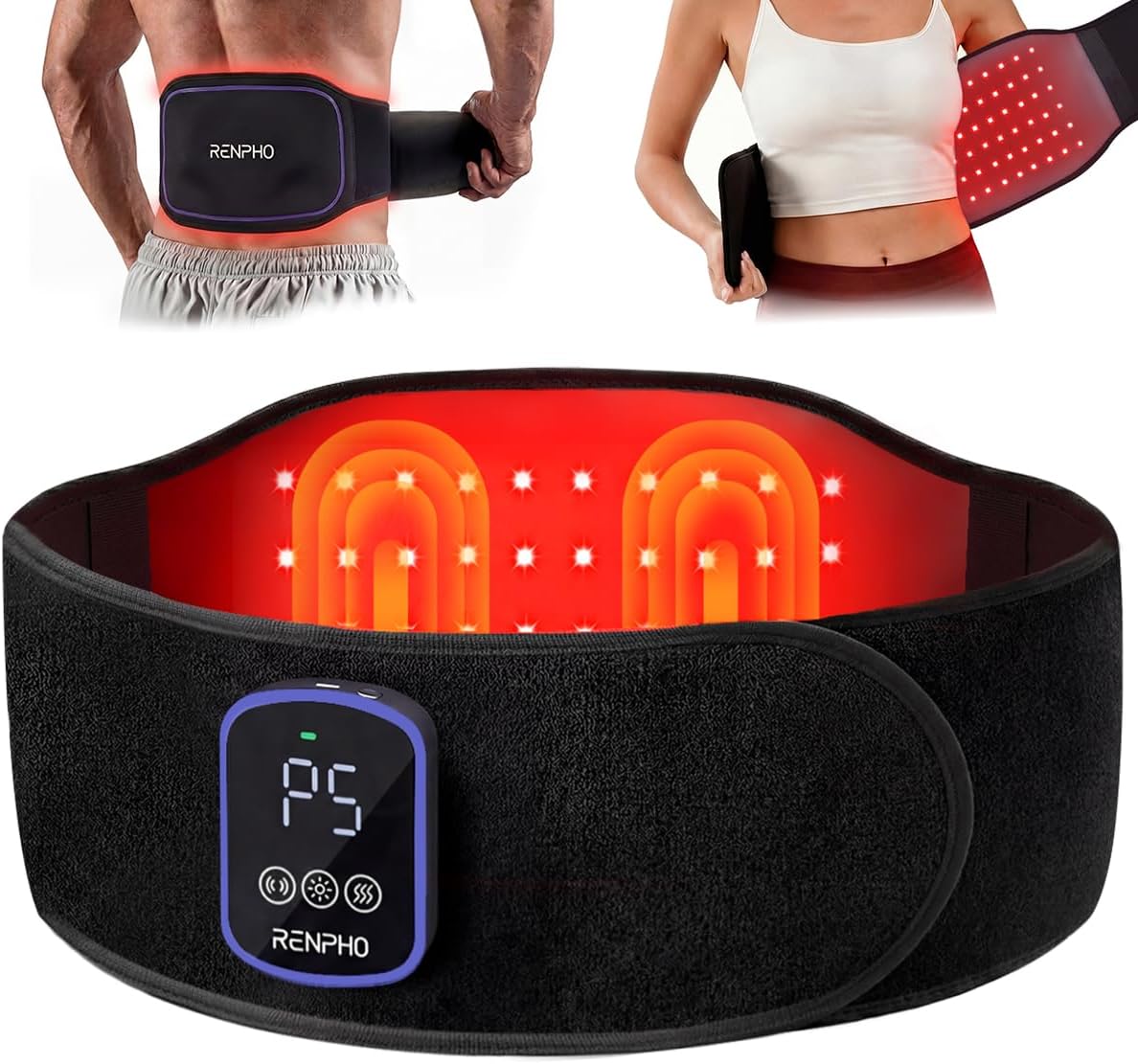 RENPHO Red Light Belt, Heating Pad Massager, Christmas Birthday Gifts Cordless Back Shoulder Waist Brace, Timer, Extension Strap, Gifts for Women Men Mom Dad Her Him