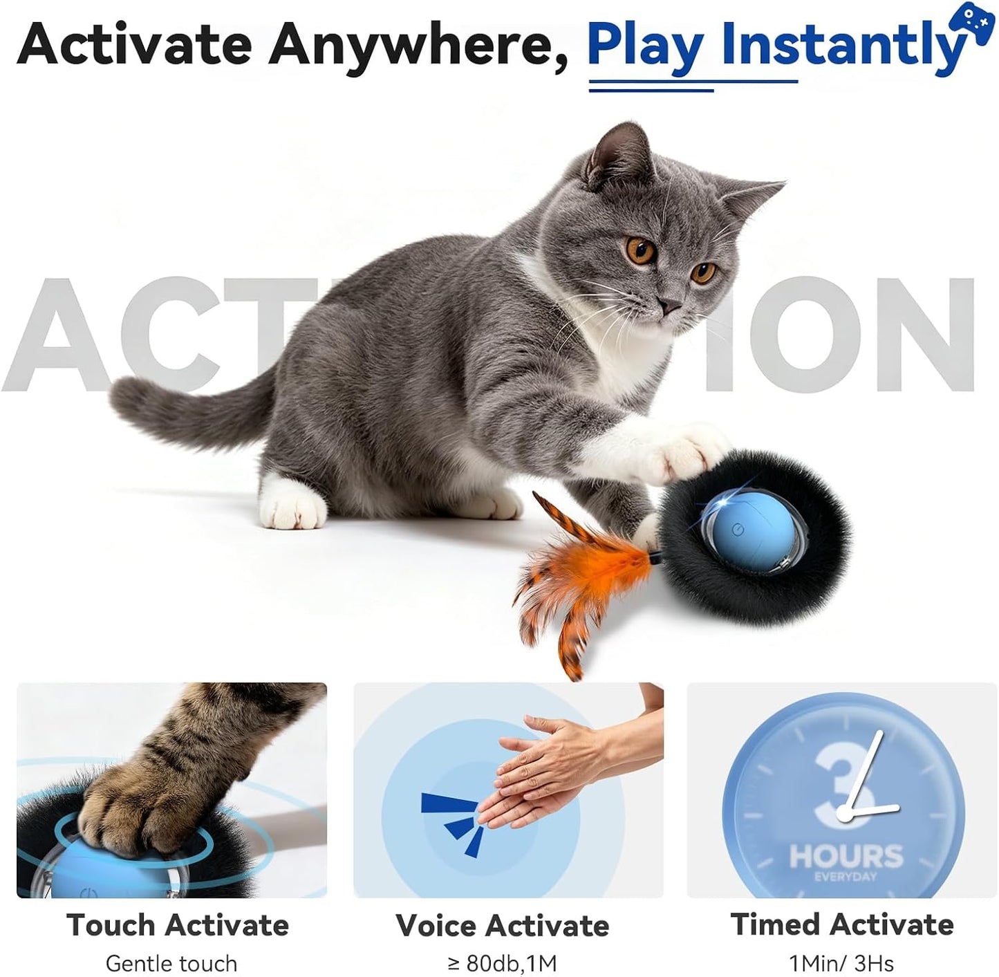 Interactive Cat Toy with Motion Activated Ball & 7-Hole Play Mat, Hide and Seek Exercise Game for Indoor Cats, Automatic Moving Cat Ball in Pouch, Rechargeable Cat Toys(Starry Night)