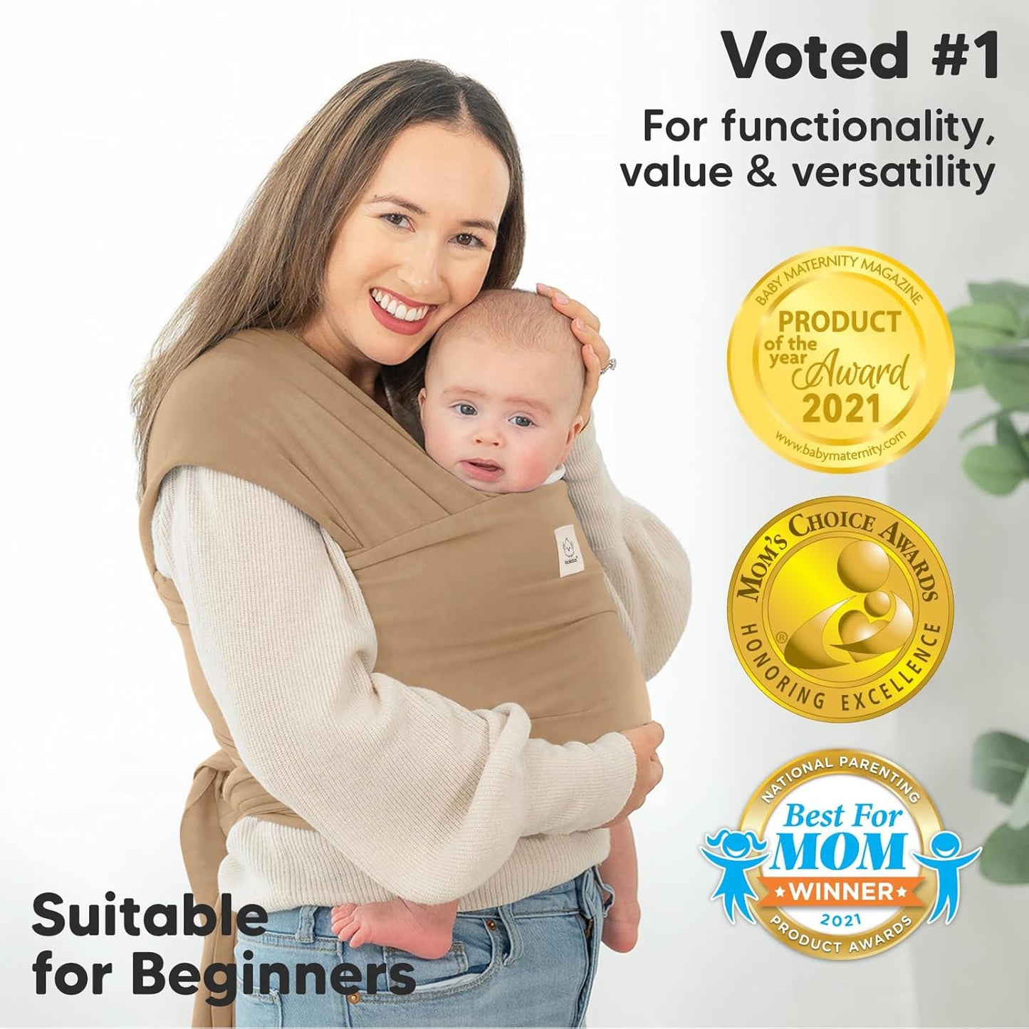 KeaBabies Baby Wrap Carrier - All in 1 Original Baby Carrier Newborn To Toddler Sling, Easy to Wear, Hands Free Bonding, Lightweight, Breathable Infant Wraps (Trendy Black)