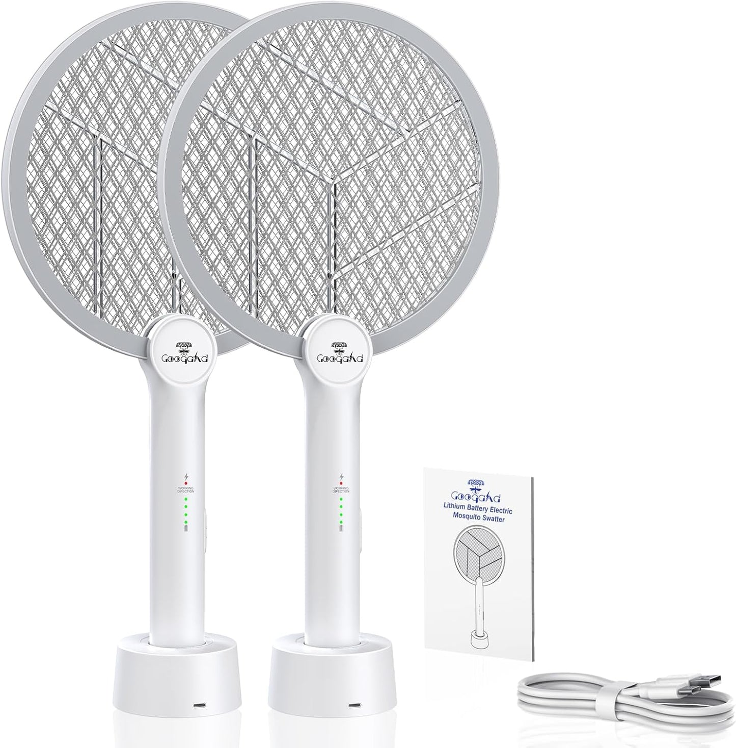 Gooqand Bug Zapper Racket, 2 in 1 Electric Fly Swatter, 4000V Fly Zapper with USB Rechargeable, Fly Swatter with 3 Layer Safety Mesh, Indoor Outdoor Fly Racket for Bedroom,Kitchen,Camping(2 Pack)