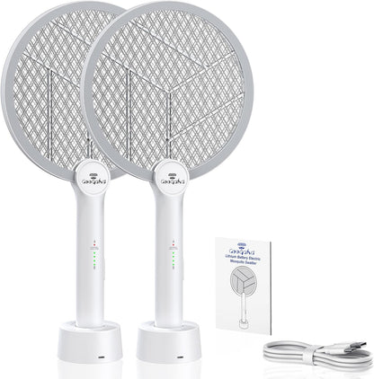 Gooqand Bug Zapper Racket, 2 in 1 Electric Fly Swatter, 4000V Fly Zapper with USB Rechargeable, Fly Swatter with 3 Layer Safety Mesh, Indoor Outdoor Fly Racket for Bedroom,Kitchen,Camping(2 Pack)