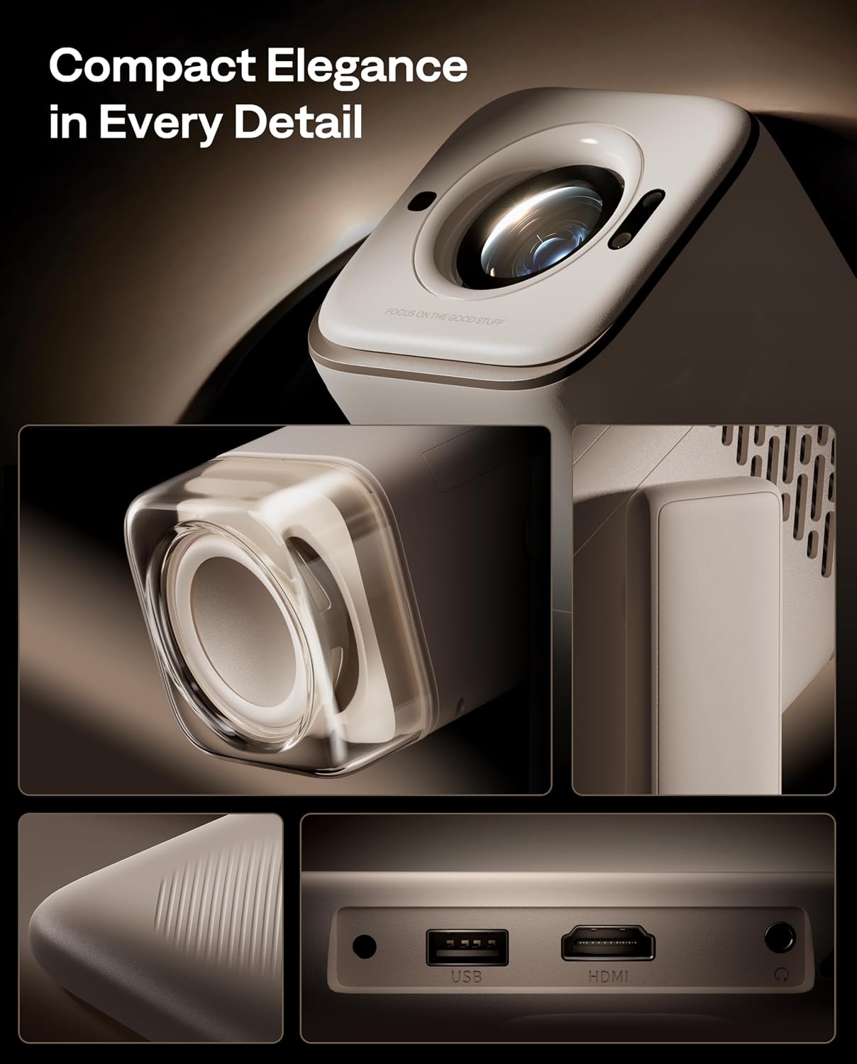 Aurzen Boom Air Google TV Mini Projector with USB-C Powered, Off-White | Portable Projector with Real-Time Focus, Dolby Audio, 4K Supported, Flexible Stand, WiFi and Bluetooth, for Outdoor & Home