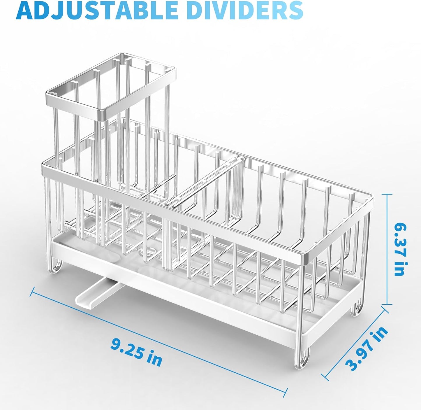 Cisily Sponge Holder for Kitchen Sink, Sink Caddy with High Brush Holder, Organzier Rustproof 304 Stainless Steel Dish Organizer Divider, Soap Dispenser Storage (Black)