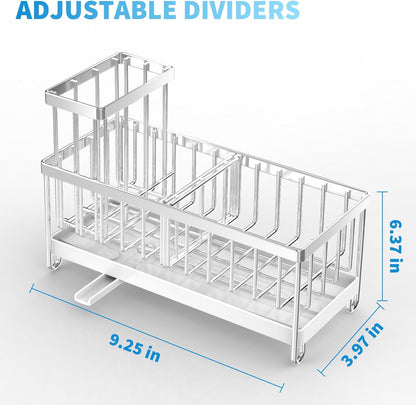 Cisily Sponge Holder for Kitchen Sink, Sink Caddy with High Brush Holder, Organzier Rustproof 304 Stainless Steel Dish Organizer Divider, Soap Dispenser Storage (Black)