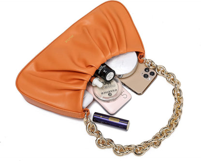 JOLLQUE Shoulder Bag for Women,Small Leather Handbag Purse,Gold Chain Evening Clutch