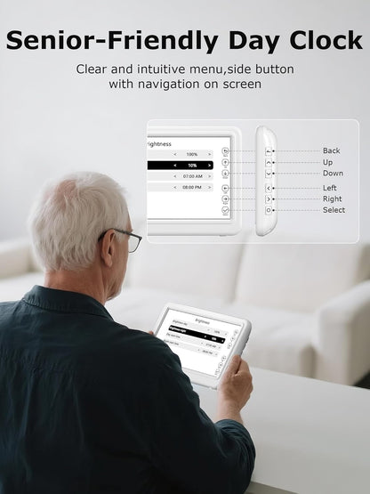 10.1'' Large Display Dementia Clock for Seniors, Calendar Clock with Remote Control,12 Themes, 20 Alarms, 20 Reminders, 6 Languages, Auto Dimming, 12/24 Hours, Indoor Temperature, Humidity