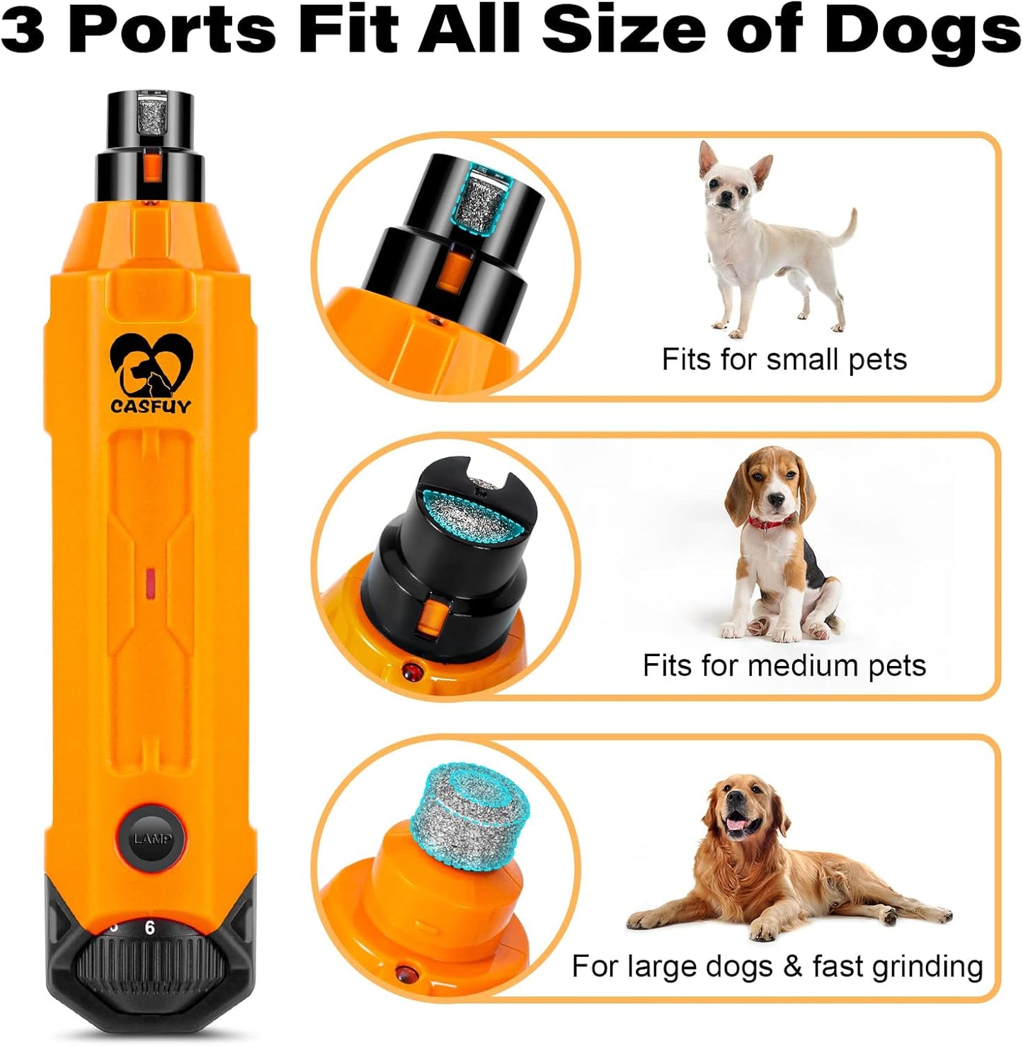 Casfuy 6-Speed Dog Nail Grinder - Newest Enhanced Pet Nail Grinder Super Quiet Rechargeable Electric Dog Nail Trimmer Painless Paws Grooming & Smoothing Tool for Large Medium Small Dogs (Army Green)