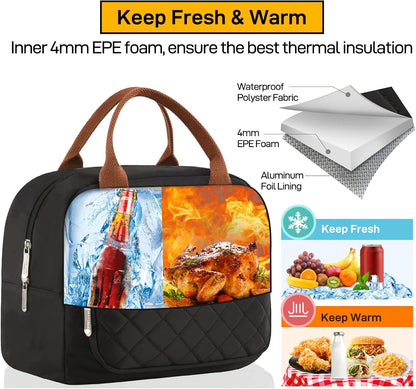 HOMESPON Lunch Bag for Woman Man Adults with Front Pocket Insulated Lunch Tote Lunch Box Container for Work Picnic or Travel(Black)