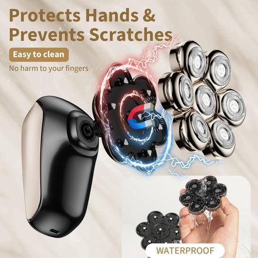 SHPAVVER Head Shavers for Bald Men: 5-in-1 Detachable Electric Bald Razor-IPX7 Waterproof Wet/Dry Shaving-Rechargeable 7D Rotary Shaver Grooming Kit-LED Display & Type-C Charge - PuriLite