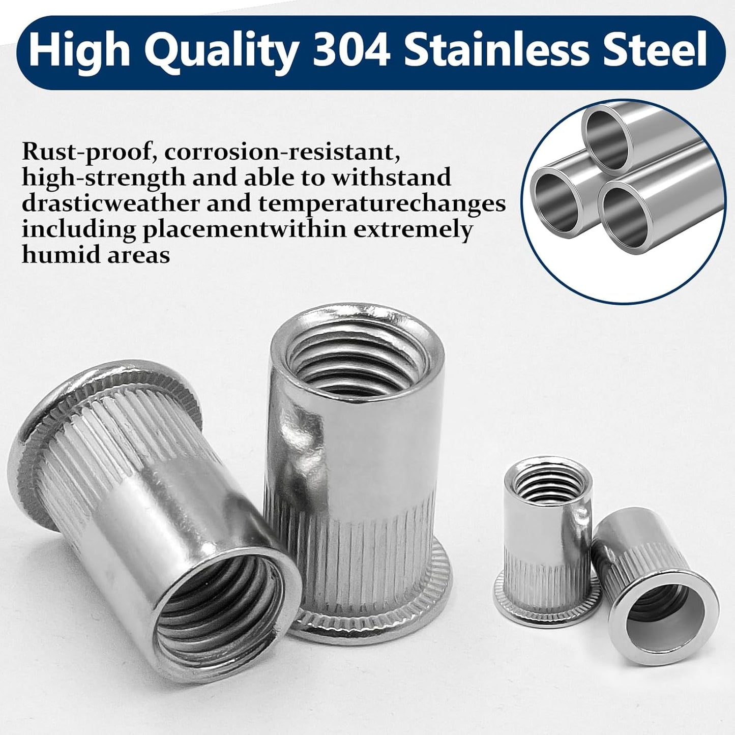 Vifmy Metric & SAE Rivet Nut Assortment Kit(420 Pcs),m3 m4 m5 m6 m8 m10 m12#6-32#8-32#10-24 1/4"-20 5/16"-18 3/8"-16 UNC Flat Head Rivnut Set,Zinc Plated Finish Carbon Steel Nutsert