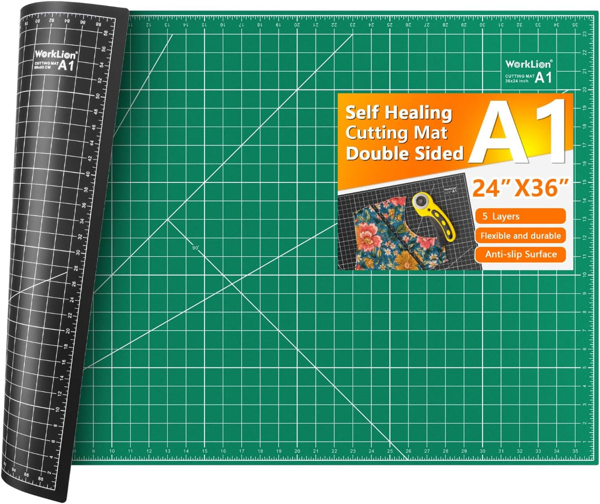 WORKLION 24" x 36" Large Self Healing PVC Cutting Mat, Double Sided, Gridded Rotary Cutting Board for Craft, Fabric, Quilting, Sewing, Scrapbooking - Art Project…