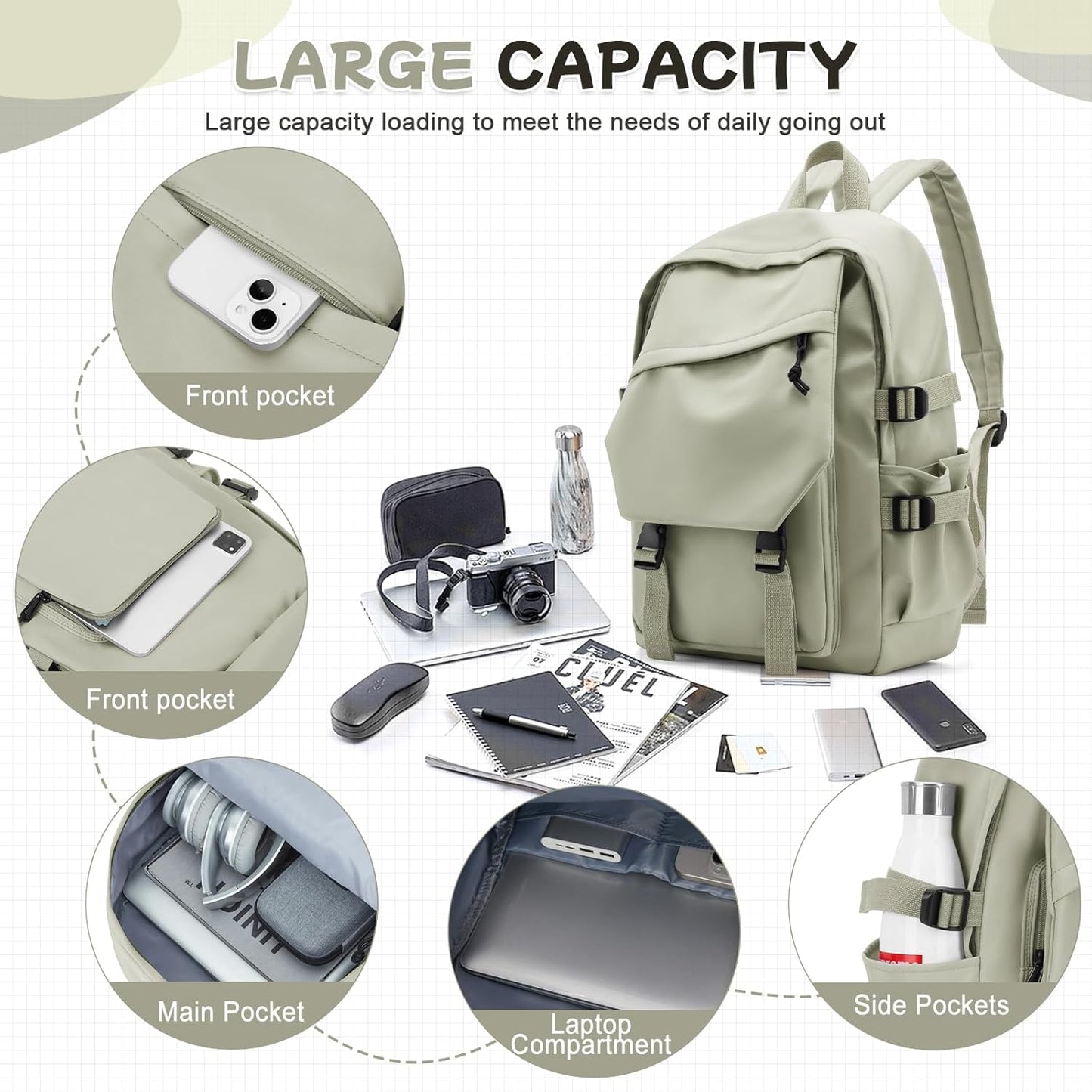 School Backpack for Women Men College High School Bags for Boys Girls Casual Daypack Laptop Backpack Waterproof Black Bookbag Travel Rucksack