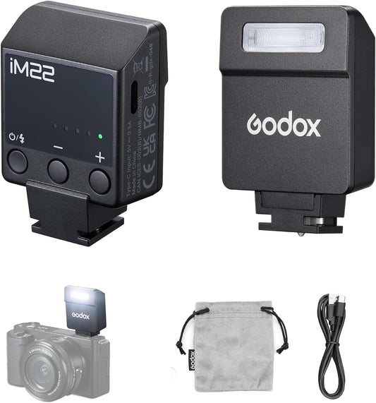 Godox IM20/IM22 Mini Camera Flash,3s Recycle Time,440 Full Power Flash Time Built in Lithium Battery for Fuji,for Canon,for Nikon,for Sony, for Olympus Camera (im22)