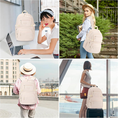WINDARS Backpack for School Girls, Cute High School Backpacks for Teens Women Student Large Bookbag 15.6 Inch Laptop Bag with USB Charger Port for College Work Travel Trip (Beige Khaki)