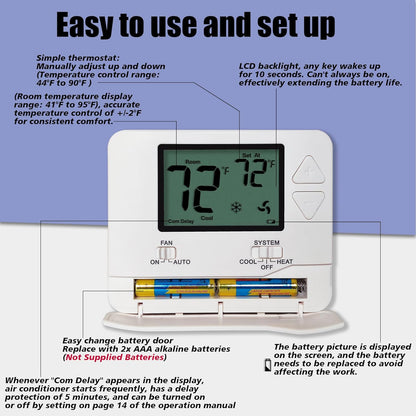 Heagstat Non-Programmable Thermostats for Home Single-Stage 1 Heat/ 1 Cool (with Green Backlight)