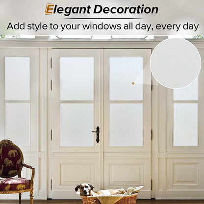 rabbitgoo Window Films for Privacy, Static Cling Frosted Glass Sticker, Non-Adhesive Privacy Film Sun Blocking Window Covering Frosting Vinyl Bathroom Sliding Glass Door, 44.5 x 200cm, Pure Frosted