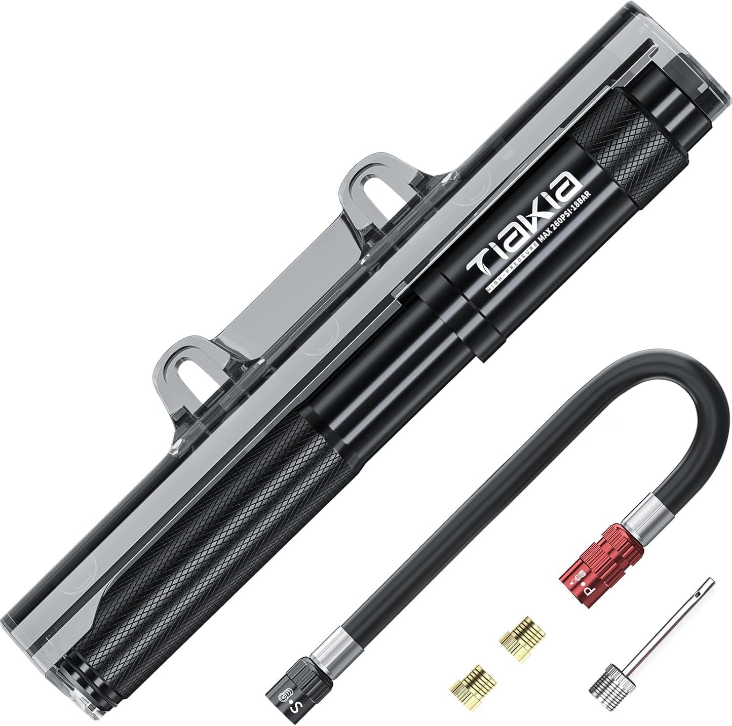 Tiakia Mini Bike Pump Portable Bicycle Pump Compact High Pressure Frame Pump 260PSI- Air Hand Pump Fit Presta, Schrader & Woods Valves,Aluminum Alloy Durable Tire Pump for Road/Mountain/BMX Bikes