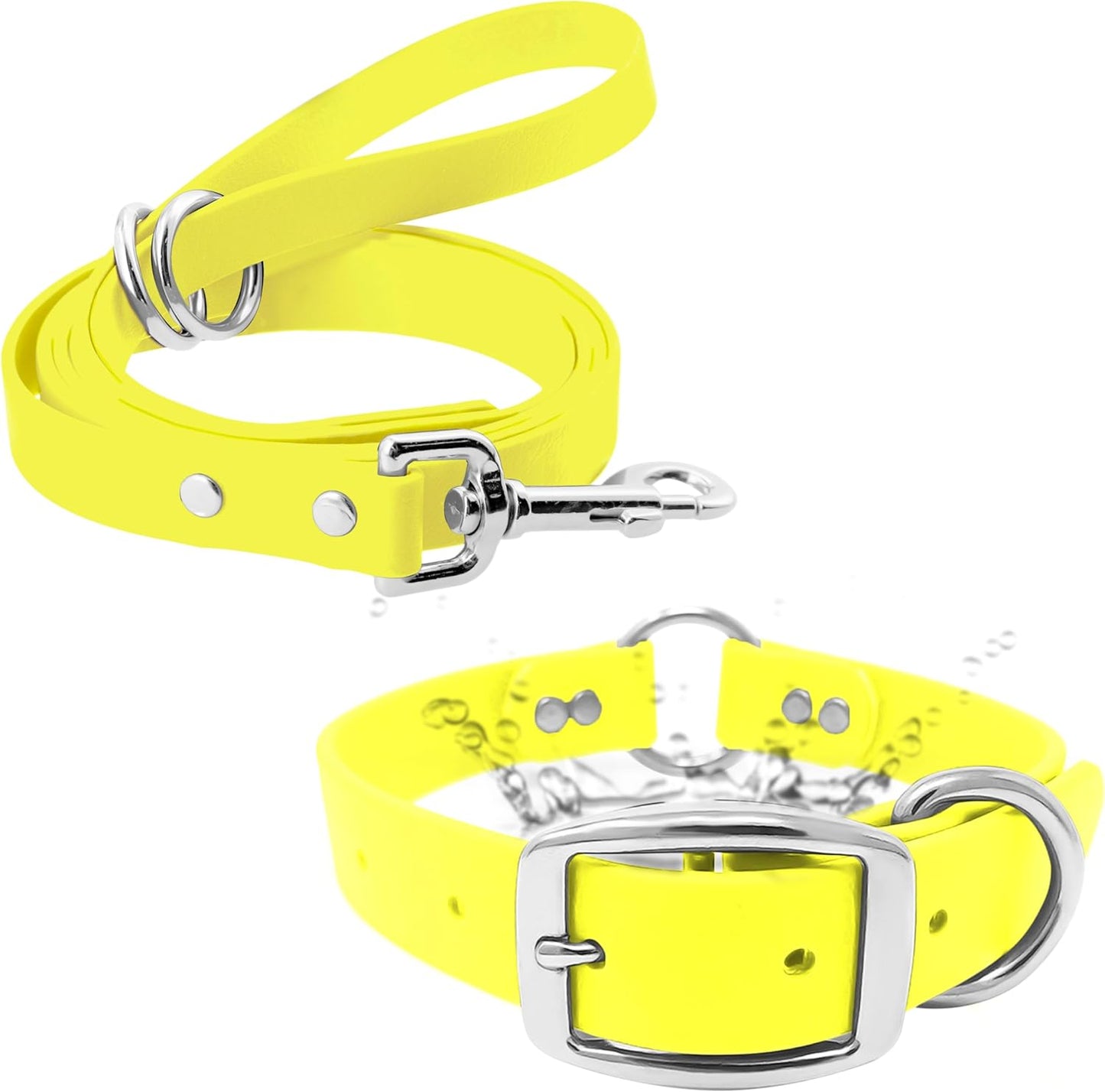 Regal Dog Products Small Orange Waterproof Dog Collar and Leash Set - Vinyl Coated, Biothane Puppy Pet Training Collar with Heavy Duty Center Ring & 5'ft Leash - Other Sizes for Medium & Large Dogs