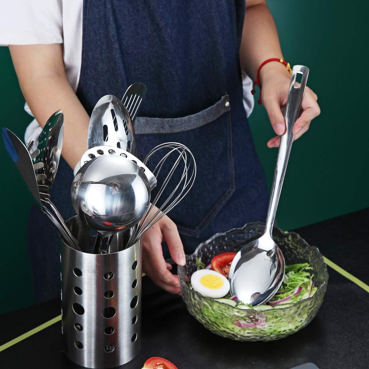 Stainless Steel Cooking Utensils Set, Berglander 13 Pieces Kitchen Utenisls Set, Kitchen Tools Set with Utensil Holder Non-Stick and Heat Resistant,Dishwasher Safe, Easy to Clean (13 Packs)