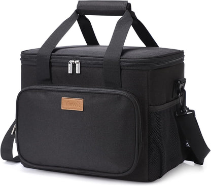 Lifewit Lunch Bag for Men, Insulated Lunch Box Leakproof Soft Cooler Cooling Tote for Adult Women, Waterproof Reusable Lunch Bags for Work Office Outdoor Picnic Camping, Black, 12-Can (9L)